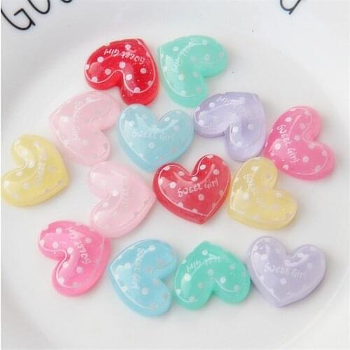 New Polka Dots Style Heart Resin Cabochons 20pcs 18*21mm Flatback Colorful Cameo Buttons Embellishments Scrapbooking Stickers