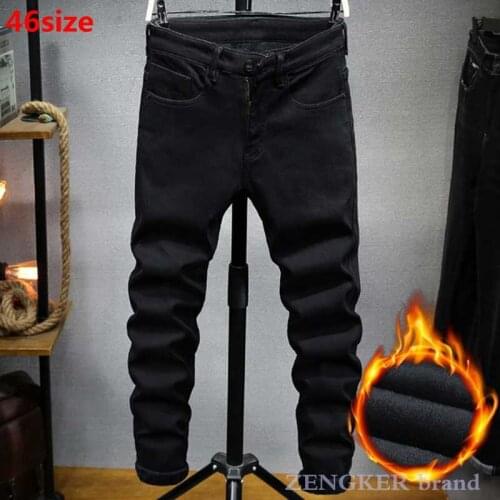 Autumn winter plus velvet plus size jeans mens black straight pants mens pants big size jeans mens trousers denim jeans