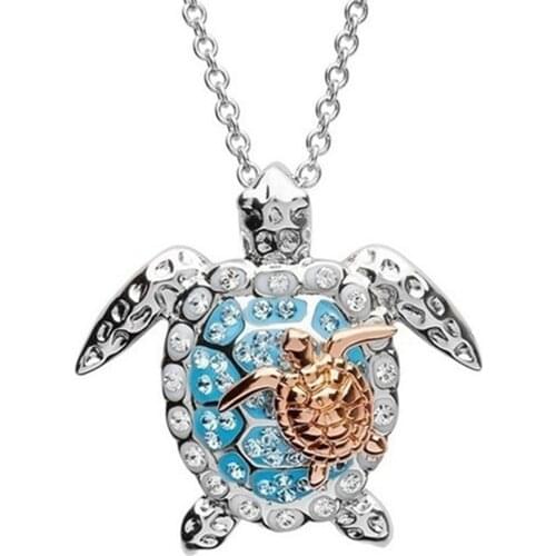 Oceanic Animal Necklace with Rhinestone Parent & Kid Sea Turtle Alloy Neck Pendant Jewelry Graduation Gift for Student TT@88