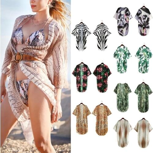 Casual Women 100% Chiffon Beach Cardigan Kimono Bohemian Style Sexy Open Front Bathing Suit Cover-ups Summer Beach Sun Shade