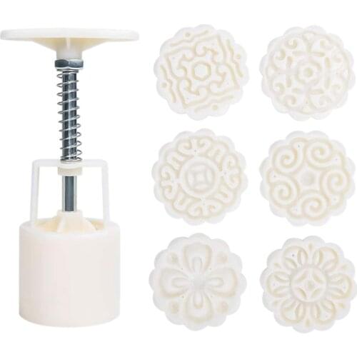 Mid-Autumn Festival Hand-Pressure Moon Cake Mould with 6 Stamps,Cookie Mold,Flowers Design CookieMoon Cake Mold