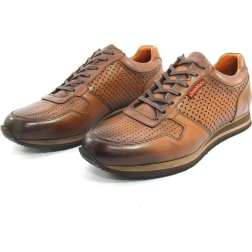 SHENBINS Handmade Sport Shoes, Premium Tobacco Patterned/Perforated Leather, Durable Basic/Running Shoes, Casual/Athletic