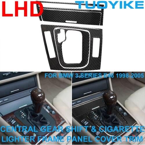 LHD RHD Car Styling Carbon Fiber Central Gear Shift Cigarette Lighter Frame Cover Panel Trim For BMW 3-Series E46 1998-2005