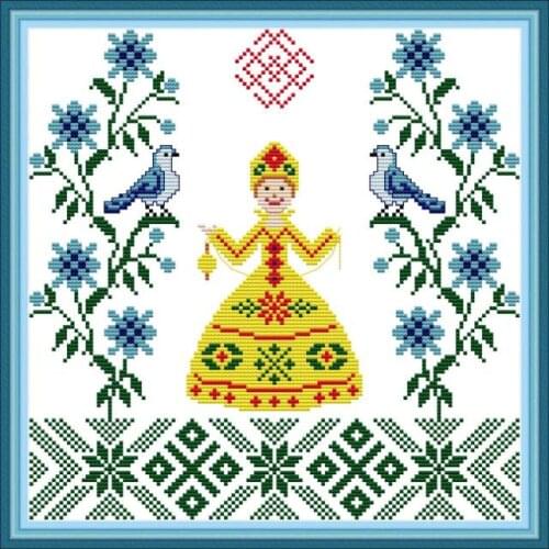 Peace Princess Cross Stitch Fabric 14ct 11ct Counted Printed Canvas Cross Stitch Embroidery Animals DMC DIY Handmade Needlework