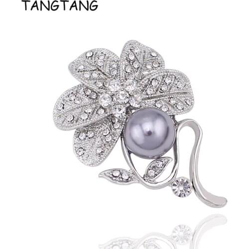 Spring Brooch Pin Vintage Grey Pearl Rhinestone Brooch Pin For Wedding Party Flower Design Personality Leaves Jewelry, BH8253