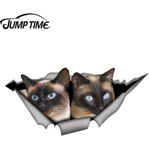 Jump Time 13cm x 6.1cm Siamese cats car decal Torn Metal Decal Wild Animal Funny Car Stickers Window Bumper 3D Car Styling