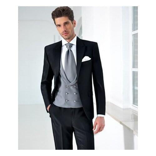 A new peak of 2018 black groom dress custom lapel suit (coat + pants + vest, tie)men wedding/business suit/mens suits style