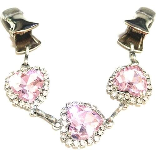 Pink Heart Cape Clamps Rhinestone Crystal Cloak Clasp Women Cardigan Clip Guard Jewelry Brooch Shawl Scarf Buckle