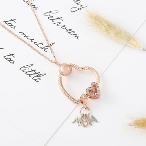 Silver Plated MOM Love Heart Crystal Beads Pendant Necklaces Ladies Simple Fashion Clavicle Chain For Women Wedding Jewelry Gift