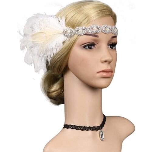 1920s Vintage Headpiece Women Feather Flapper Headband Great Gatsby Headdress Party Wedding Hair Accessories резинки для волос