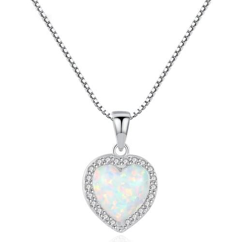 MetJakt S925 Sterling Silver Opal with 3A Zircon Pendant Peach Heart Cute Sweet Womens Necklace