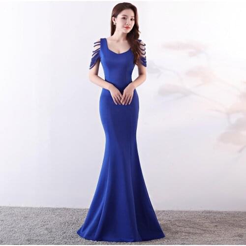 Beauty-Emily O Neck Sequins Tassel Evening Dresses Long Mermaid Formal Party Gowns Elegant Open Back 2020 vestidos de festa