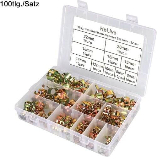 100pcs Vacuum Hose Clamps Spring Steel Clip Adjustable Fuel Hose Line 6mm-22mm Clips Water Pipe Air Tube Silicone Fasteners