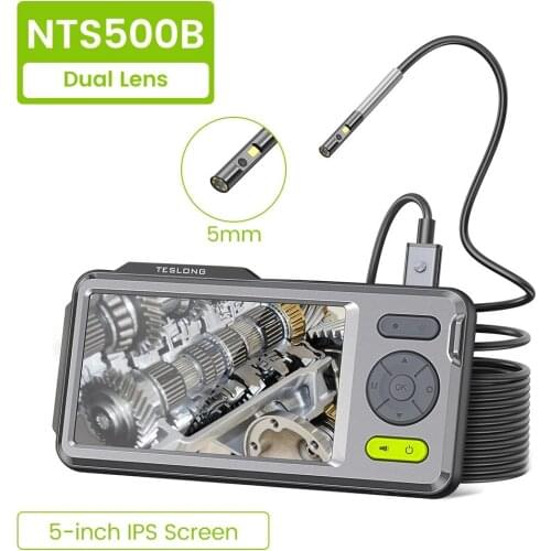 1080P Dual Camera Endoscope Teslon Inspection Camera with 5" Monitor 5mm Ultra-Slim Waterproof Borescope Snake Camera Videoscope