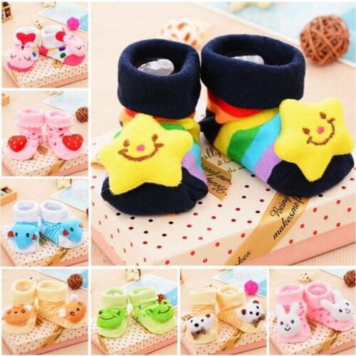 12 Colors 0-12M Baby Socks Floor Non-slip Cotton Cartoon Doll Socks Bells Baby Girls Boys Soft Cute Boots Toddler Floor Socks