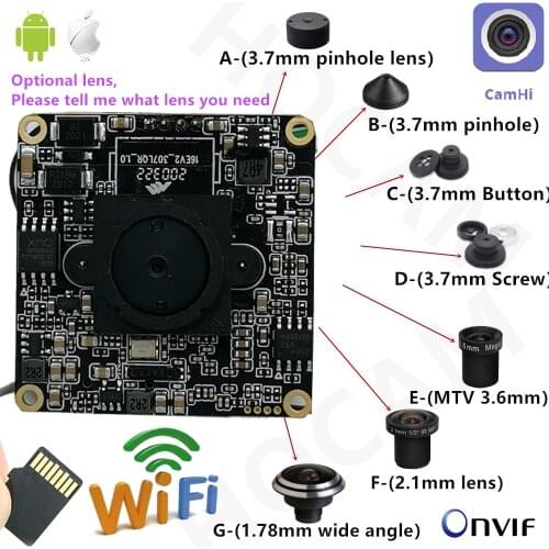 2MP 1080P HD Onvif P2P Size 38*38mm Audio Wireless IP Camera Module Mini Wifi SD Card Slot Camhi Home Security Camera System