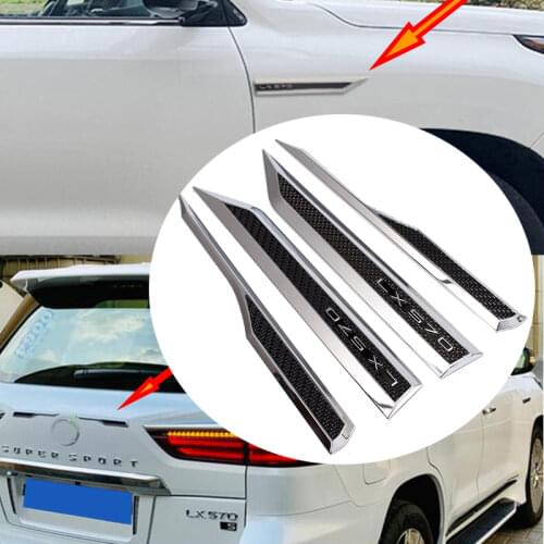 4pcs/Set For Lexus LX570 Side Fender Rear Trunk Emblem Logo Decoration 3D Stereo Blade Trim Sticker ABS Auto Accessories