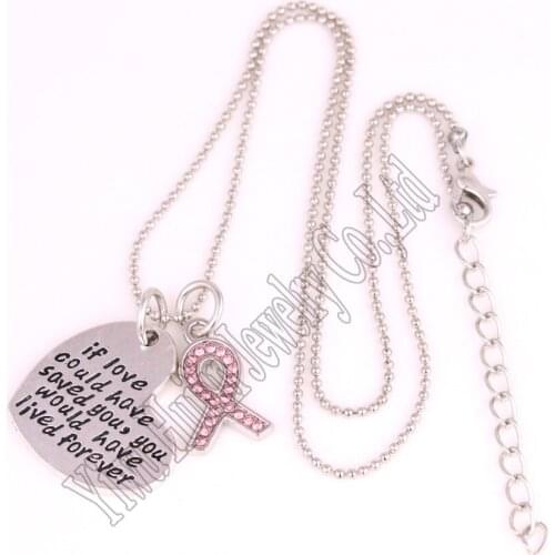 5 pieces a lot " if love could have saved you,you would have lived forever "heart pendant and crystals ribbon romantic necklace