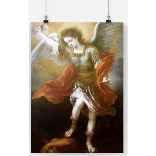 The Archangel Michael Plunges Devil into Abyss Framed Canvas poster Painting wall Art decor Wooden Frame Decoration Prints