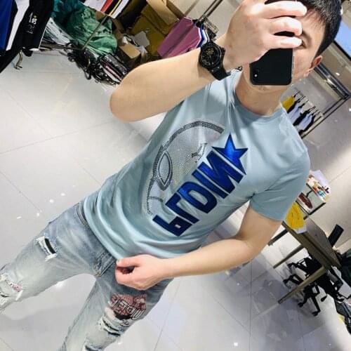 Bestseller England Style Fancy T shirt Men Diamond Print Short Sleeve T-shirt Mens fashion Summer Rhinestone T Shirts
