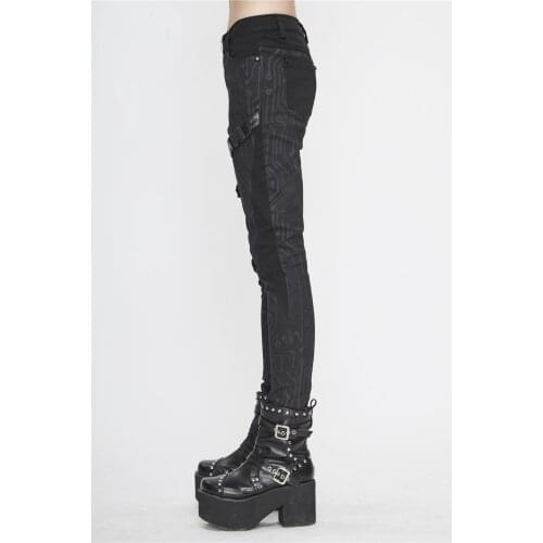 Printed trousers, Gothic ladies trousers, tight-fitting left and right thighs, button-up style, handsome feet pants