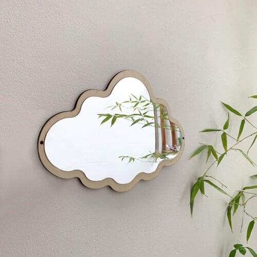 Wood Cloud Shape Wall Hanging Mirror Make-Up Decorative Mirrors for Bedroom Glass Living Room Vintage Desktop Stickers Nordic
