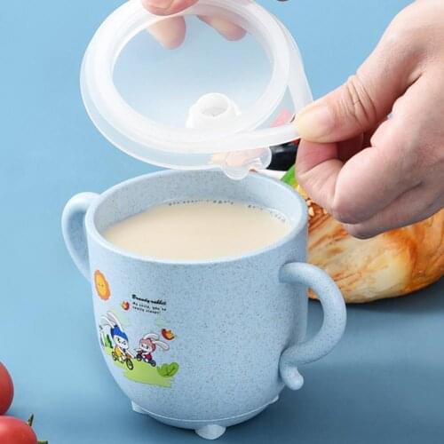 270ml Child Feeding Mug Water Cups Cartoon Pattern Dual Use Wheat Straw Cute Baby Drinking Cup with Straw Water Bottle for Home