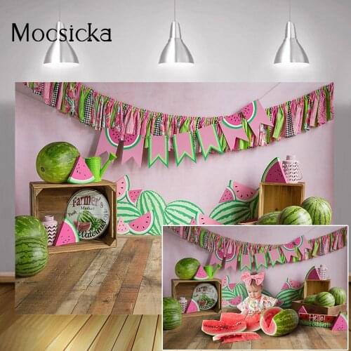Sweet Watermelon Children Portrait Backdrop Summer Time Kids Birthday Cake Smash Background Farmers Market Stand Photo Shoot