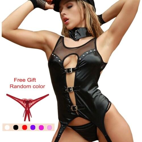 Hot Sexy Police Woman Cosplay Costume Adult Woman Erotic Fantasies Cop Costumes Black Latex Sex Uniform For Role-playing Games