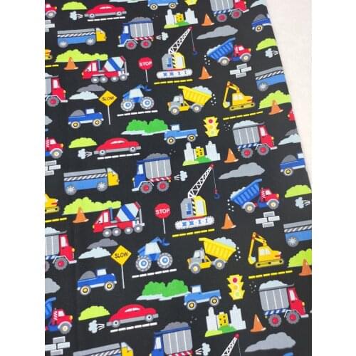 Cotton Fabric Colorful Crane Car Truck Lorry Wagon Carriage Drive Pickups Wheel Sewing Dress Clothing Textile Tissue Patchwork