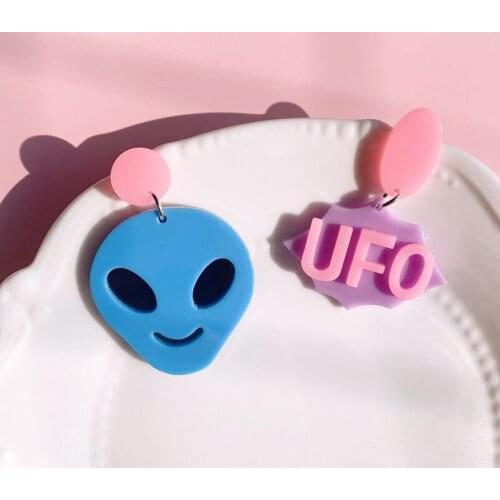 Creative Asymmetric Universe Alien Acrylic Earrings For Women Funny UFO Studs Earrings Party Jewelry 2021