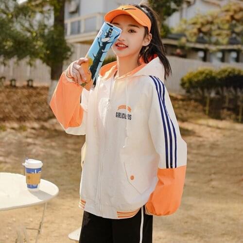 Junior High School Student Jacket Girl Korean Style Shell Jacket 2021 Spring and Autumn Sports Casual Jacket Short and Thin