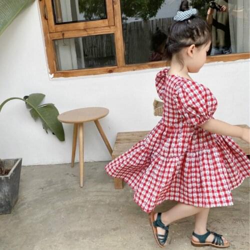 2021 Summer New Arrival Girls Fashion Plaid Dress Kids Korean Design Dresses Princess Dress
