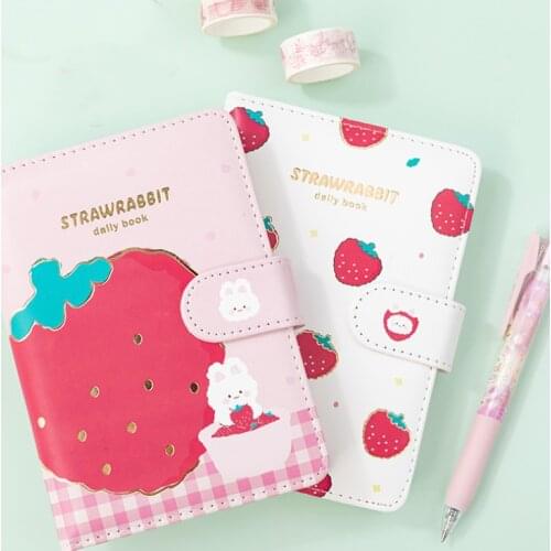 1PC Strawberry Rabbit Magnetic Snap Notebook Scrapbook Note Pad PU Cover Diary School Supplies Agenda Journal Accessories Gift