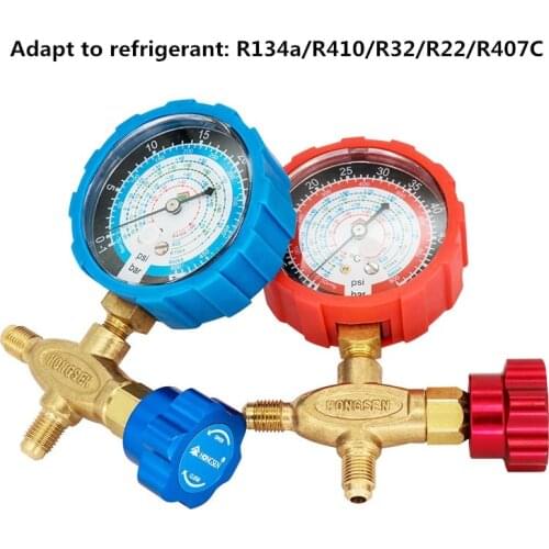 Pure copper refrigerant pressure gauge R134a/R410/R32/R22/R407C air conditioning and fluoride table Low/high pressure