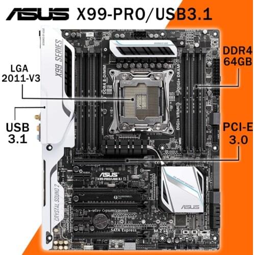 LGA 2011-V3 Asus X99-PRO/USB3.1 Motherboard Intel X99 DDR4 3300(OC)MHz PCI-E 3.0 64GB Overlocking Intel X99 Placa-mãe 2011-V3