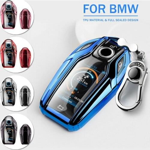 1 Pcs Soft TPU Car Key Case Cover Holder With Keychain For BMW 7 Series 740 5 Series G30 GT X3 Display Key Car Accessories