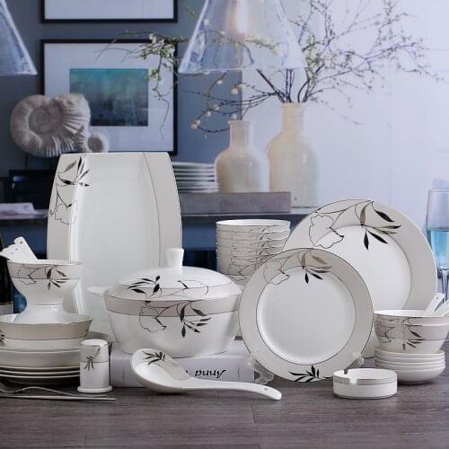 46pcs set, golden leaf designed, chinoserie bone china dish sets, japanese dinnerware, ceramic vintage dinnerware set, dinning