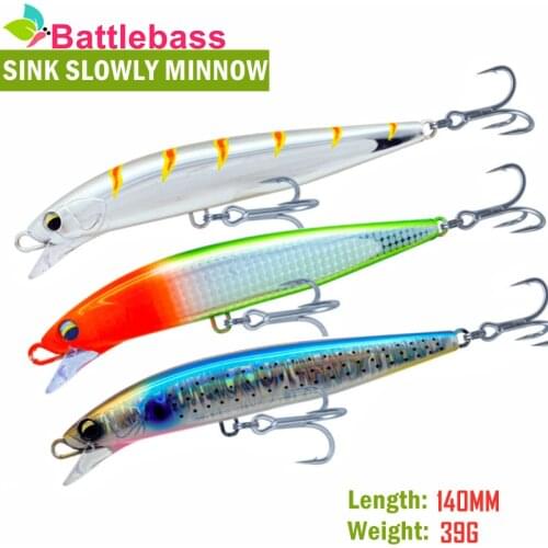 BATTLEBASS 1PC NEW Minnow Fishing Lure 14cm 39g Artificial Sinking Minnow Hard Baits Saltwater 8 Colors Swimbait Wobblers