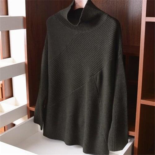 New fashion pure wool solid knit women England style turtleneck thick pullover sweater M-L retail wholesale