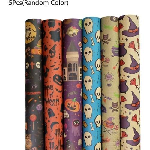 5 Sheets Halloween Wrapping Paper Halloween Elements Print Gift Present Bag Packaging Handmade Wrap Decoration