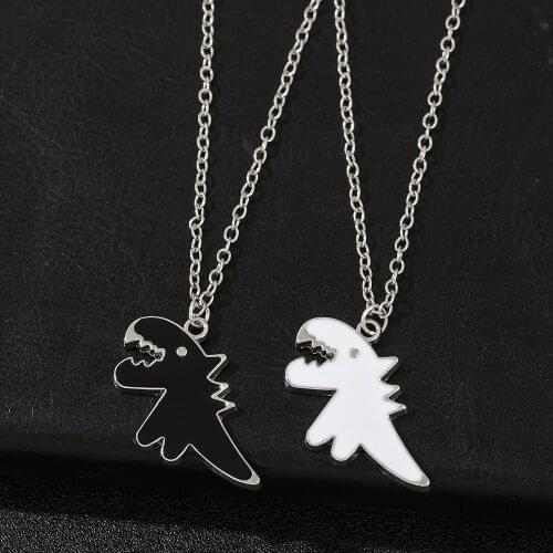 Couple Dinosaur Necklace Hip Hop Style Thick Titanium Chunk Pendant Unique Cartoon Animal Design Black White Cute Summer Jewelry