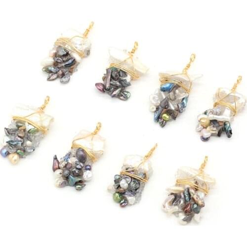 Natural Freshwater Pearl Pendant Copper Wire Winding Pearls Charms Pendant for Women Jewelry Making DIY Necklace Earring 20x35mm