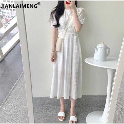 Plus size Lace New Summer Dress Girls Boho Party Solid Female Vintage Dress white Short Sleeve Women Dresses Long Robe Vestido