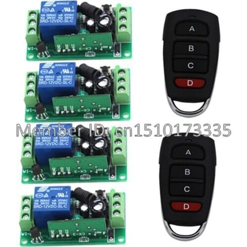 9V/12V/24V 10A 4CH Smart Furniture Remote Control Switch System 2 Transmitter 4 Receiver Relay 315Mhz or 433Mhz