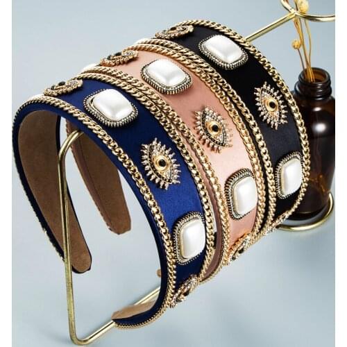 Luxury Baroque Style Sparkly Padded Rhinestones Crystal Headbands Diamante Demon Eyes Headwear Women Fashion Hair Accessories