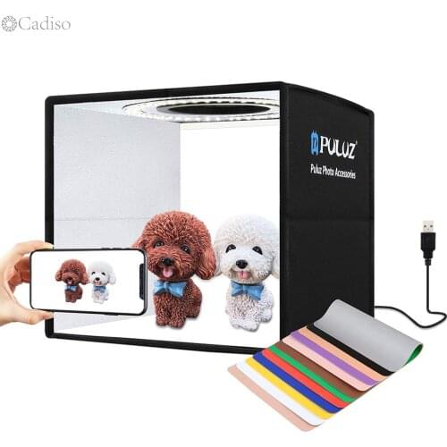 Cadiso Foldable LED Photo Studio Light Box 9.8"/25cm Adjustable Brightness Table Top Lighting Shooting Tent 12 Colors Backdrop