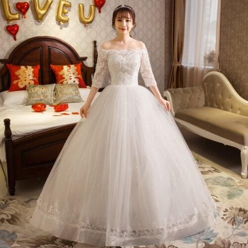 Wedding Dresses Ball Gowns New Shoulders Half Sleeves Embroidery Lace Up Bride Wedding Dress Princess Dresses