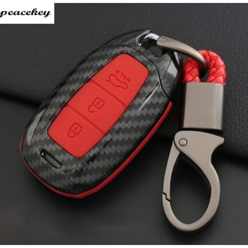 Carbon Fiber silicone Car Key Case bag For Hyundai i30 Ix35 Solaris Azera Elantra Grandeur Ig Accent Santa Fe KONA 2018 Cover