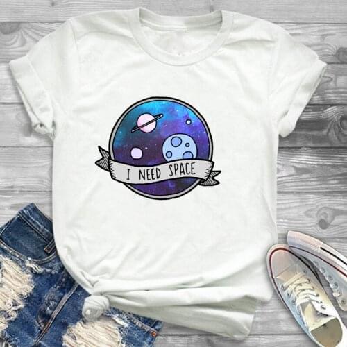 Women Fashion Space Universe Letters Casual Print Womens Female Graphic T Shirt T-Shirt Streetwear Tee Shirt Tees T-shirts